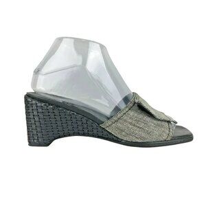Stuart Weitzman Womens Gray Black Open Toe‎ Wedge Heel Slide Sandals Size 7 B